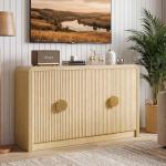 Decofy 55" Sideboard Buffet Cabinet, Mid Century Modern Console Cabinet with Wavy Grain Doors & Adjustable Shelves for Kitchen Buffet Cabinet, Living Room, Entryway, Coffee Bar Cabinet (Natural Oak)