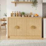 Decofy 55" Sideboard Buffet Cabinet, Mid Century Modern Console Cabinet with Wavy Grain Doors & Adjustable Shelves for Kitchen Buffet Cabinet, Living Room, Entryway, Coffee Bar Cabinet (Natural Oak)