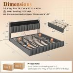 PRAISUN Bed Frame King Size with Upholstered Headboard & Charging Station, King Bed Frame with 4 Storage Drawers, 2-Tier Open Shelves, No Box Spring Needed, Slient Foam Strip, Easy Assembly, Grey