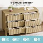 LIKIMIO Fluted 6 Drawers Dresser for Bedroom, 47" Wide Modern Chest of Drawers with Metal Handle, Wooden Dresser Storage Organizer for Living Room, Entryway, Hallway, Natural Oak