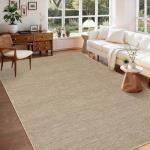 Easy Jute Neutral 6x9 Indoor Outdoor Rug Washable Modern Patio Rugs Non Slip Stain Resistant Easy Jute Dining Room Throw Carpet Large Area Rug for Porch Kitchen Bedroom Living Room Backyard, Tan