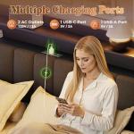 PRAISUN Bed Frame King Size with Upholstered Headboard & Charging Station, King Bed Frame with 4 Storage Drawers, 2-Tier Open Shelves, No Box Spring Needed, Slient Foam Strip, Easy Assembly, Grey