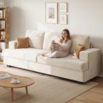 Comkei 89" 3 Seater Couches for Living Room Sofas Comfy Sectional Couch with 24" Deep Seat Loveseat Sofa for Small Apartment, Cream White