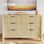 LIKIMIO Fluted 6 Drawers Dresser for Bedroom, 47" Wide Modern Chest of Drawers with Metal Handle, Wooden Dresser Storage Organizer for Living Room, Entryway, Hallway, Natural Oak