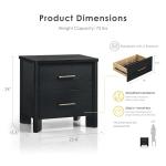 24/7 Shop at Home Sawer Modern 23-inch Wood Nightstand with 2 Drawers and USB Ports, Wooden Night Stand for Bedroom, Apartment, Small Bedside Table for Living Room, Black