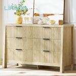 LIKIMIO Fluted 6 Drawers Dresser for Bedroom, 47" Wide Modern Chest of Drawers with Metal Handle, Wooden Dresser Storage Organizer for Living Room, Entryway, Hallway, Natural Oak