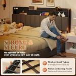 PRAISUN Bed Frame King Size with Upholstered Headboard & Charging Station, King Bed Frame with 4 Storage Drawers, 2-Tier Open Shelves, No Box Spring Needed, Slient Foam Strip, Easy Assembly, Grey