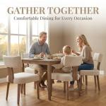 HNY Mid Century Modern Dining Chairs Set of 4, Farmhouse Linen Fabric Upholstered Accent Curved Backrest Kitchen Chairs, with Hardwood Frame, Beige