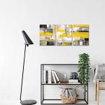 KREATIVE ARTS 3 Pieces Abstract Canvas Poster Prints Contemporary Creative Yellow Grey Picture Wall Art Framed Artwork Ready to Hang Living Room Bedroom Each Panel 12x16 Inches