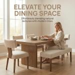 HNY Mid Century Modern Dining Chairs Set of 4, Farmhouse Linen Fabric Upholstered Accent Curved Backrest Kitchen Chairs, with Hardwood Frame, Beige