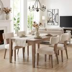 HNY Mid Century Modern Dining Chairs Set of 4, Farmhouse Linen Fabric Upholstered Accent Curved Backrest Kitchen Chairs, with Hardwood Frame, Beige