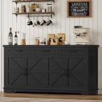 usikey Buffet Cabinet, 61” Large Sideboard Buffet Storage Cabinet with 3 Drawers, Farmhouse Coffee Bar with 4 Doors, for Kitchen, Living Room, Black