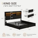 BRELTAM King Storage Bed Frame with 6 Drawers, USB Charging Station, No Noise, No Box Spring Required, Vintage Black Headboard Platform Bed