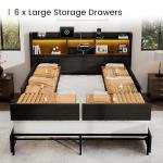 BRELTAM King Storage Bed Frame with 6 Drawers, USB Charging Station, No Noise, No Box Spring Required, Vintage Black Headboard Platform Bed