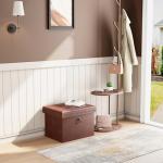 HarmonyHome Ottoman Faux Leather Storage Ottoman Bench, Rectangular Storage Ottoman for Bedroom End of Bed, Brown Leather Footrest Ottoman with Toy Blanket Storage 16" D x 12" W x 12" H (Small)