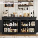 usikey Buffet Cabinet, 61” Large Sideboard Buffet Storage Cabinet with 3 Drawers, Farmhouse Coffee Bar with 4 Doors, for Kitchen, Living Room, Black