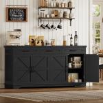 usikey Buffet Cabinet, 61” Large Sideboard Buffet Storage Cabinet with 3 Drawers, Farmhouse Coffee Bar with 4 Doors, for Kitchen, Living Room, Black