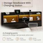 BRELTAM King Storage Bed Frame with 6 Drawers, USB Charging Station, No Noise, No Box Spring Required, Vintage Black Headboard Platform Bed