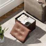 HarmonyHome Ottoman Faux Leather Storage Ottoman Bench, Rectangular Storage Ottoman for Bedroom End of Bed, Brown Leather Footrest Ottoman with Toy Blanket Storage 16" D x 12" W x 12" H (Small)