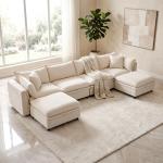 zzlay 146.4'' Modular Sectional Sofa with 2 Storage Ottoman, Oversized U Shaped Cloud Couch, Modern Comfy Chenille Deep Seat Sleeper Sofa, 6 Seat Convertible Couches for Living Room, Beige