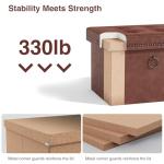 HarmonyHome Ottoman Faux Leather Storage Ottoman Bench, Rectangular Storage Ottoman for Bedroom End of Bed, Brown Leather Footrest Ottoman with Toy Blanket Storage 16" D x 12" W x 12" H (Small)