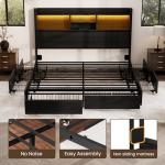 BRELTAM King Storage Bed Frame with 6 Drawers, USB Charging Station, No Noise, No Box Spring Required, Vintage Black Headboard Platform Bed