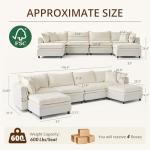 zzlay 146.4'' Modular Sectional Sofa with 2 Storage Ottoman, Oversized U Shaped Cloud Couch, Modern Comfy Chenille Deep Seat Sleeper Sofa, 6 Seat Convertible Couches for Living Room, Beige