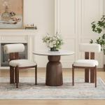 MALOL Modern Wooden Dining Chairs Set of 2, Upholstered Fabric Kitchen Chairs with Sculptural Backrest, Mid-Century Farmhouse Dining Room Chairs with Solid Wood Legs, Beige