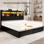 BRELTAM King Storage Bed Frame with 6 Drawers, USB Charging Station, No Noise, No Box Spring Required, Vintage Black Headboard Platform Bed