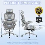 Ergonomic Mesh Office Chair with Footrest, High Back Desk Chair with 4D Armrests, 3-Zone Dynamic Lumbar Support, Ergonomic Office Chair with Wheels (Silver Gray)