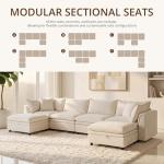 zzlay 146.4'' Modular Sectional Sofa with 2 Storage Ottoman, Oversized U Shaped Cloud Couch, Modern Comfy Chenille Deep Seat Sleeper Sofa, 6 Seat Convertible Couches for Living Room, Beige