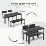 DUMOS Dining Table Set, Dining Table for 4 with Bench, Kitchen Table, Space-Saving Ideal 4-Person Set for Dining Room Kitchen Apartment Corner Black 4 Pack