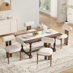 MALOL Modern Wooden Dining Chairs Set of 2, Upholstered Fabric Kitchen Chairs with Sculptural Backrest, Mid-Century Farmhouse Dining Room Chairs with Solid Wood Legs, Beige