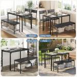DUMOS Dining Table Set, Dining Table for 4 with Bench, Kitchen Table, Space-Saving Ideal 4-Person Set for Dining Room Kitchen Apartment Corner Black 4 Pack