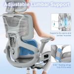 Ergonomic Mesh Office Chair with Footrest, High Back Desk Chair with 4D Armrests, 3-Zone Dynamic Lumbar Support, Ergonomic Office Chair with Wheels (Silver Gray)