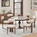 MALOL Modern Wooden Dining Chairs Set of 2, Upholstered Fabric Kitchen Chairs with Sculptural Backrest, Mid-Century Farmhouse Dining Room Chairs with Solid Wood Legs, Beige