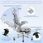 Ergonomic Mesh Office Chair with Footrest, High Back Desk Chair with 4D Armrests, 3-Zone Dynamic Lumbar Support, Ergonomic Office Chair with Wheels (Silver Gray)