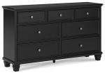 Signature Design by Ashley Lanolee Traditional Dresser with Framed Drawer Fronts and Tapered Feet, 7 Drawers, Satin Nickel Knobs, Wood, 36" High, Black