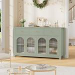 FINETONES Buffet Cabinet with Storage, 55.1" Large Sideboard Buffet, Farmhouse Kitchen Cabinet with 3 Drawers and 4 Doors, Wood Coffee Bar Table for Kitchen, Green