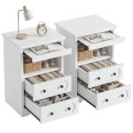 LIKIMIO Nightstand Set of 2, Night Stand with Pull Out Tray, Wooden Bedside Table with 2 Drawers and Open Shelf, Side Table for Bedroom, White