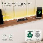 LARMACE King Size Bed Frame with LED Lights and Charging Station Linen Upholstered Platform Bed Frame with 51.2" Tall Wingback Headboard and Storage Shelf, No Box Spring Needed, Easy Assembly, Beige