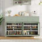 FINETONES Buffet Cabinet with Storage, 55.1" Large Sideboard Buffet, Farmhouse Kitchen Cabinet with 3 Drawers and 4 Doors, Wood Coffee Bar Table for Kitchen, Green