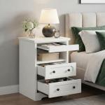 LIKIMIO Nightstand Set of 2, Night Stand with Pull Out Tray, Wooden Bedside Table with 2 Drawers and Open Shelf, Side Table for Bedroom, White