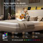 LARMACE King Size Bed Frame with LED Lights and Charging Station Linen Upholstered Platform Bed Frame with 51.2" Tall Wingback Headboard and Storage Shelf, No Box Spring Needed, Easy Assembly, Beige