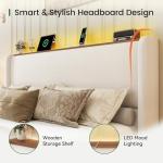 LARMACE King Size Bed Frame with LED Lights and Charging Station Linen Upholstered Platform Bed Frame with 51.2" Tall Wingback Headboard and Storage Shelf, No Box Spring Needed, Easy Assembly, Beige