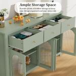 FINETONES Buffet Cabinet with Storage, 55.1" Large Sideboard Buffet, Farmhouse Kitchen Cabinet with 3 Drawers and 4 Doors, Wood Coffee Bar Table for Kitchen, Green