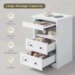 LIKIMIO Nightstand Set of 2, Night Stand with Pull Out Tray, Wooden Bedside Table with 2 Drawers and Open Shelf, Side Table for Bedroom, White