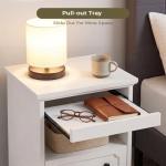 LIKIMIO Nightstand Set of 2, Night Stand with Pull Out Tray, Wooden Bedside Table with 2 Drawers and Open Shelf, Side Table for Bedroom, White