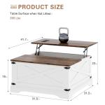 BROTTAR Lift Top Coffee Table with Storage, Square Coffee Table for Living Room with Charging Ports, Farmhouse Dining Table with Large Hidden Storage, White, 31.5"
