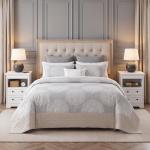 LIKIMIO Nightstand Set of 2, Night Stand with Pull Out Tray, Wooden Bedside Table with 2 Drawers and Open Shelf, Side Table for Bedroom, White